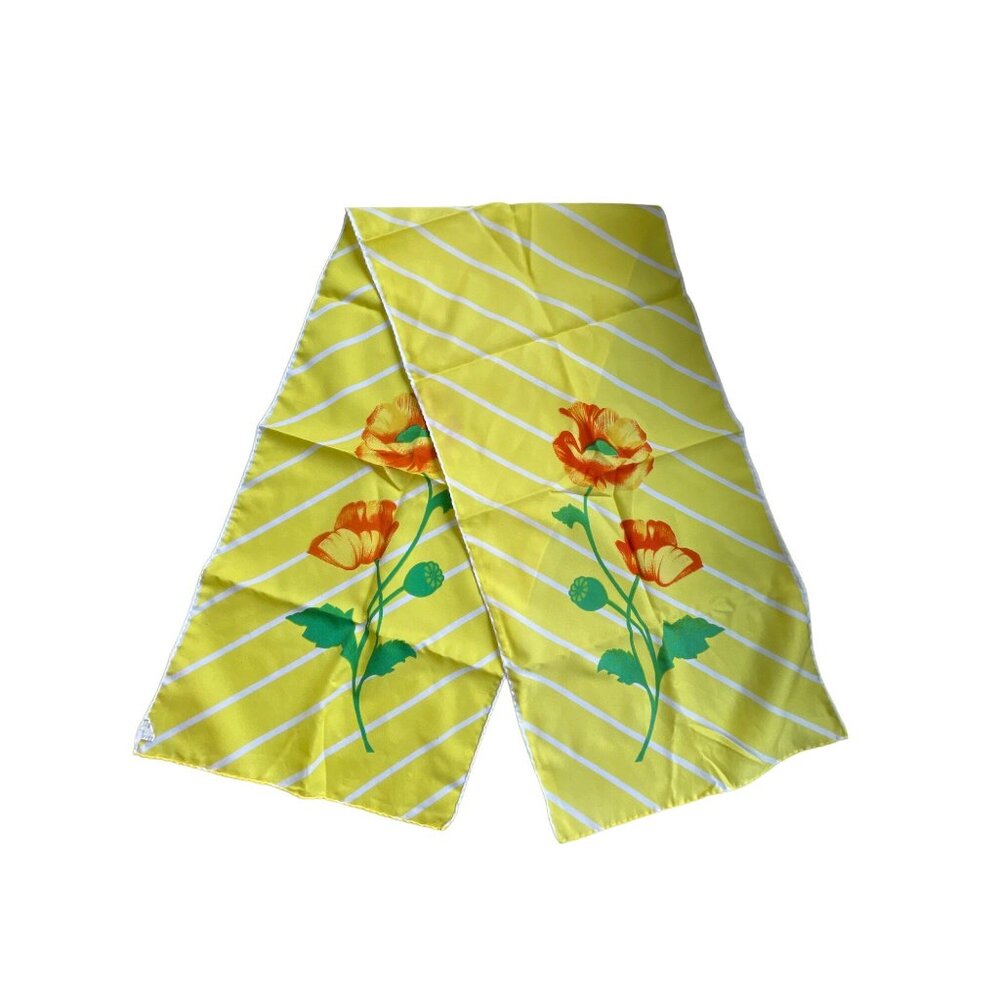 Vintage Floral Rectangle Scarf Lightweight Yellow Polyester Boho Neck Wrap